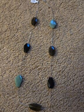 BRAND NEW LOFT Black and Green Faceted Bead Long Necklace
